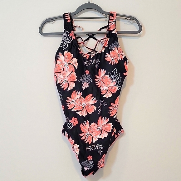 Tempt Me Women's Swimsuit XL One Piece  Pink Black Crisscross Back NWT - Picture 2 of 9